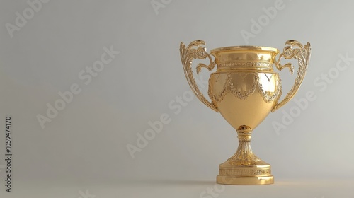 Classic golden trophy on a plain white background, ideal for themes of success, victory, and recognition. photo