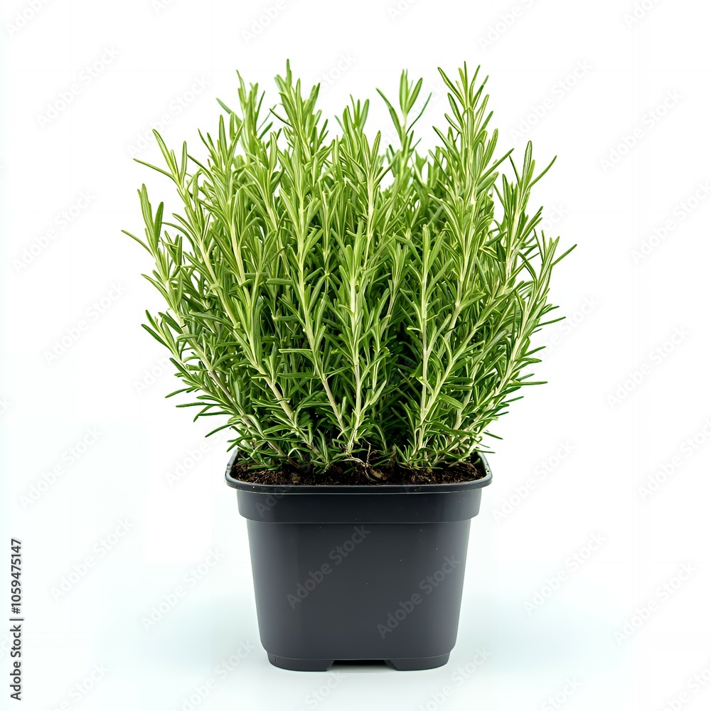 Fresh rosemary plant in a black pot. Fresh rosemary plant in a black pot.