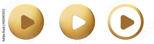 Gold 3D play button. Golden play circular button.