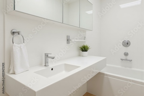 Modern Minimalist Bathroom Rejuvenation with Clean Lines and Serene White Palette Enhancing Tranquility