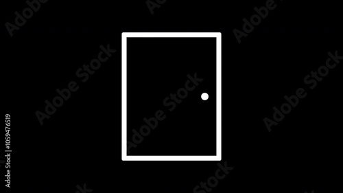Opening door line icon. White color line icon animation. 4K video with transparent background