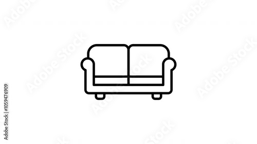 Sofa line icon. Black color line icon animation. 4K video with transparent background