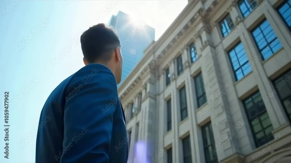 A business man Looking a architecture, bright Sun A business man Looking a architecture, bright Sun