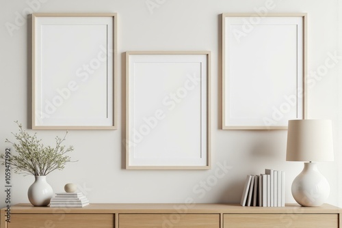 Minimalist Home Decor with White Frames and Serene Natural Elements Enhancing Calm and Modern Ambiance