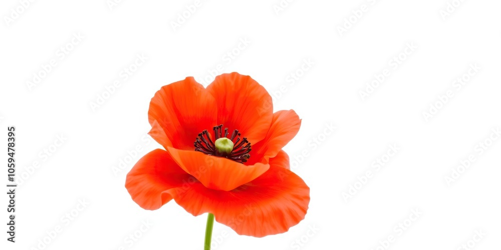 Obraz premium Vibrant bright red poppy flower standing out against a white background, beauty, flora, isolated