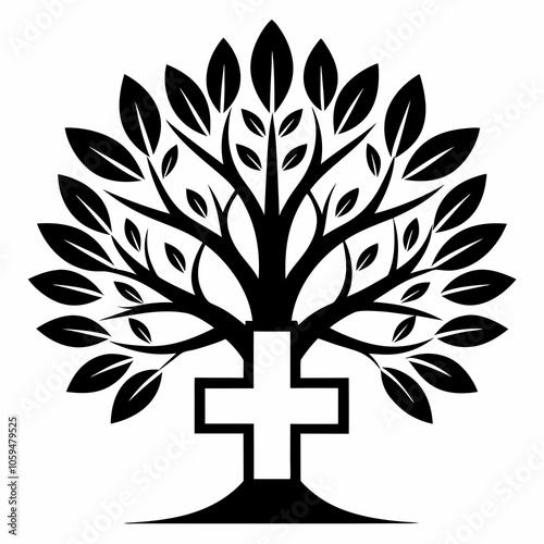 medical tree black and white vector logo