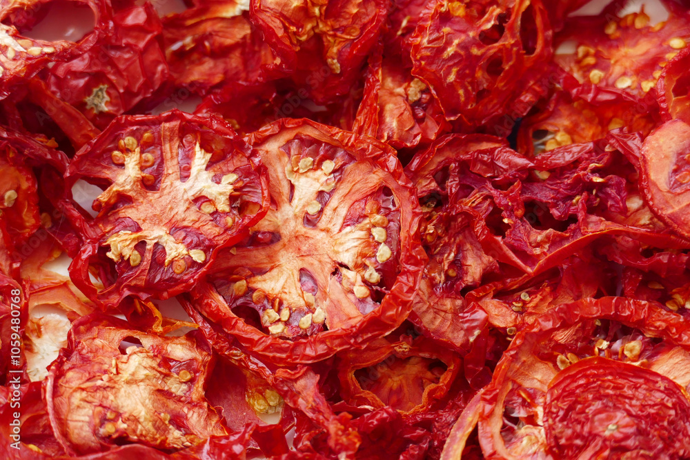 close up of homemade dried tomatoes,