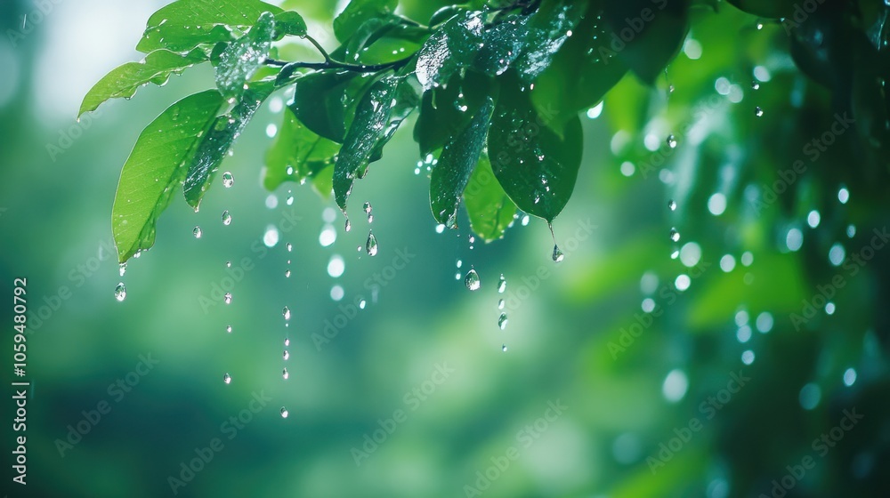 Raindrops Falling From Green Leaves Raindrops Falling From Green Leaves