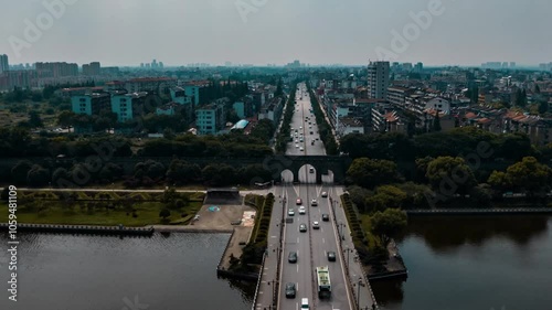 City Hubei Jingzhou ancient city wall aerial time-lapse video photo