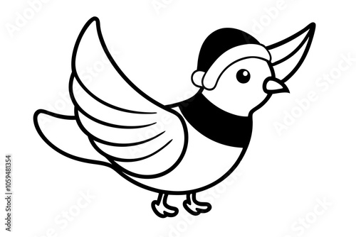  Vector Outline of A cute Dove wearing a Santa clause hat and scarf on white background.