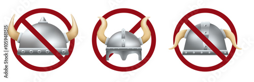 Barbarian viking helmet ban prohibit icon. Not allowed viking crossed circle