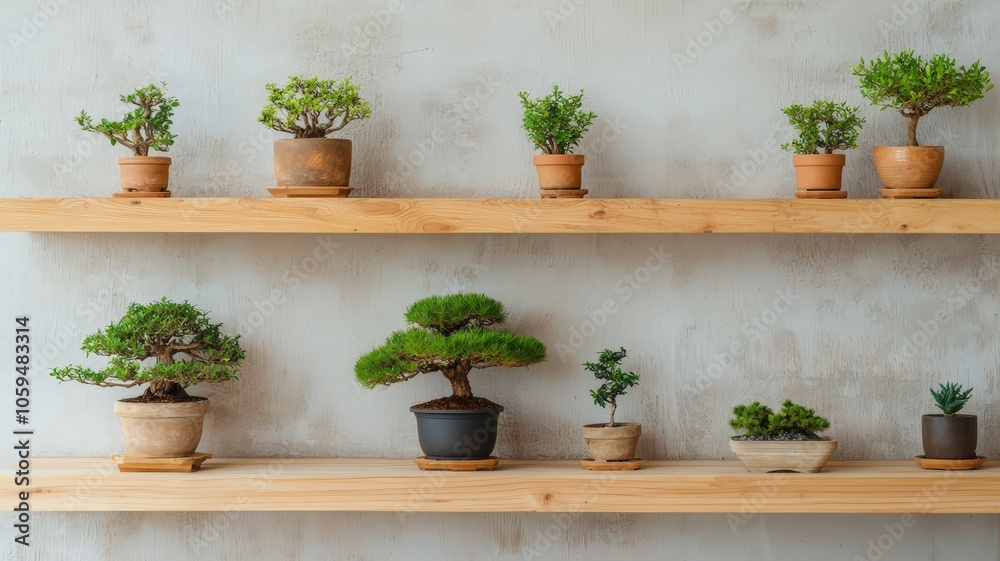 Traditional Japanese Bonsai Display in Natural Setting Traditional Japanese Bonsai Display in Natural Setting