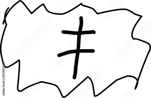 vector design of math symbol of unequal sign in Doodle style