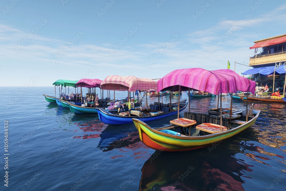 Vibrant Boats on a Tranquil Lake: A Glimpse of Asian Water Tourism Vibrant Boats on a Tranquil Lake: A Glimpse of Asian Water Tourism