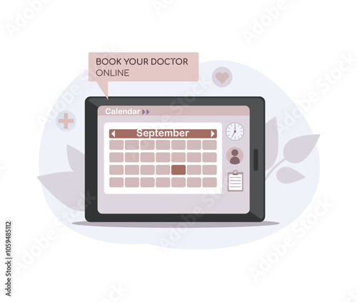 Calendar on digital tablet software application for schedule planning for personal organizer. Doctor appointment scheduling.