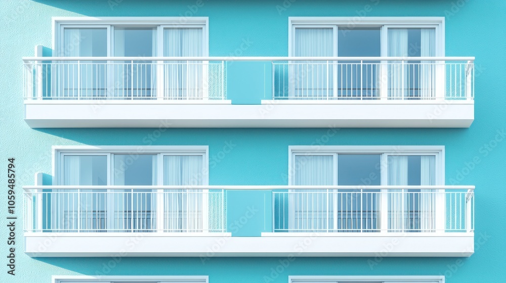 Modern blue apartment building with white balconies Modern blue apartment building with white balconies