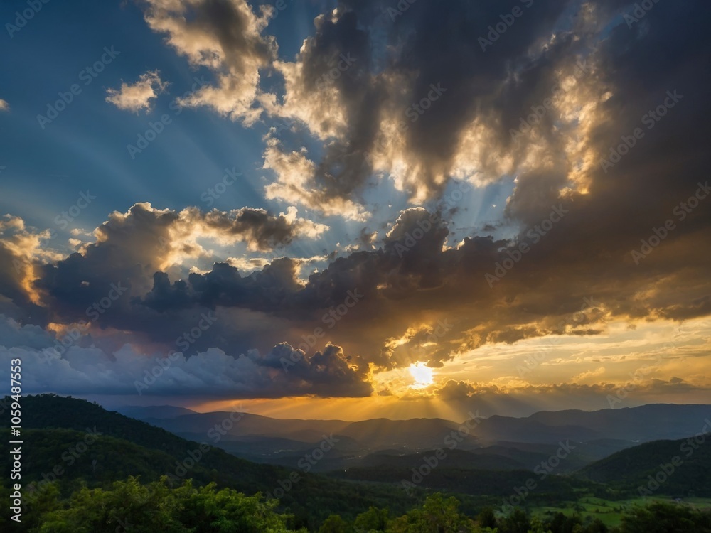 Golden Sunset Over Mountain Range Golden Sunset Over Mountain Range