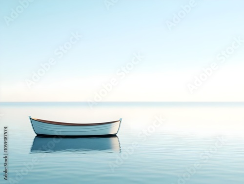 Wooden Boat on Calm Lake at Sunset