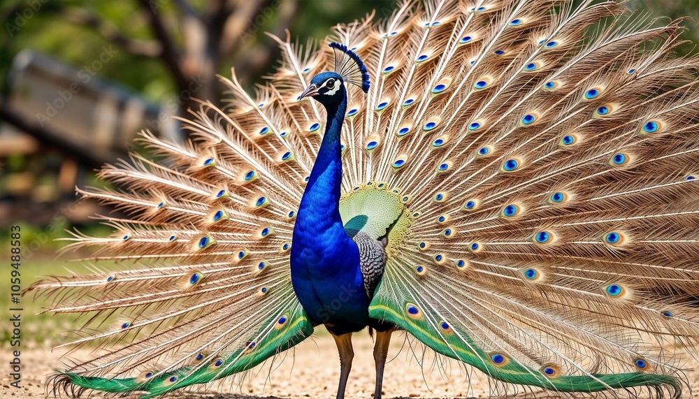 Obraz premium A beautiful Indian peacock walks in the park