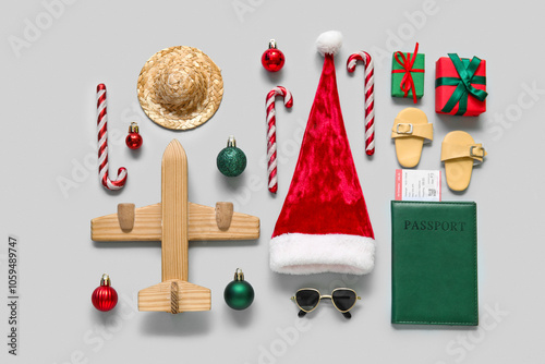 Santa hat, sunglasses, pass...