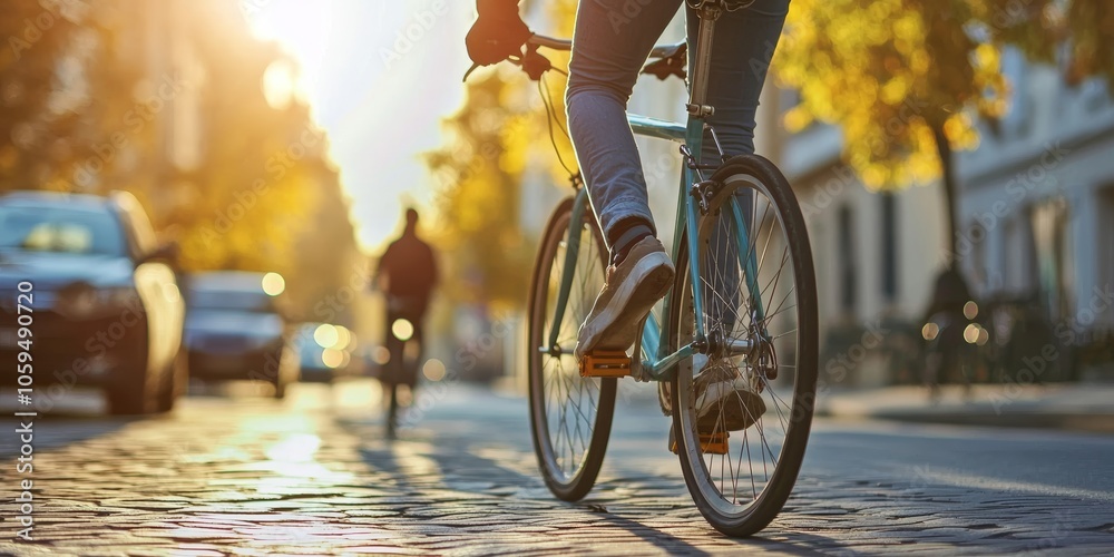 A person reducing their carbon footprint by cycling instead of driving highlighting the personal responsibility in cutting carbon emissions A person reducing their carbon footprint by cycling instead of driving highlighting the personal responsibility in cutting carbon emissions