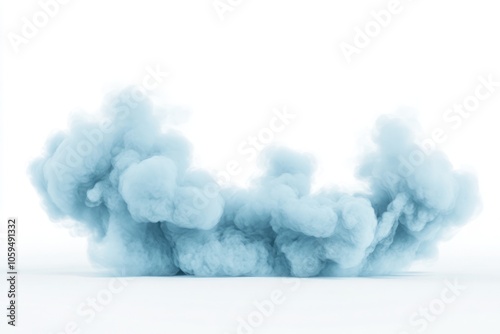 ethereal light blue smoke cloud on white background