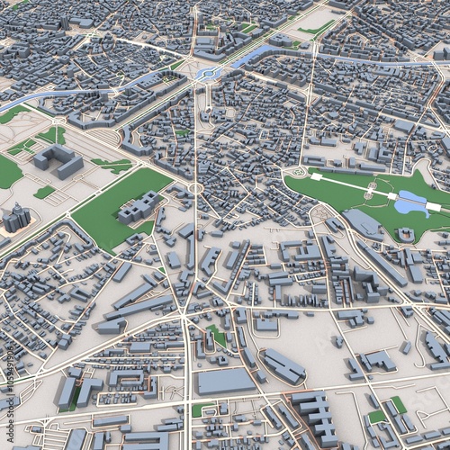 Bucharest City Romania Map, 3D Rendering