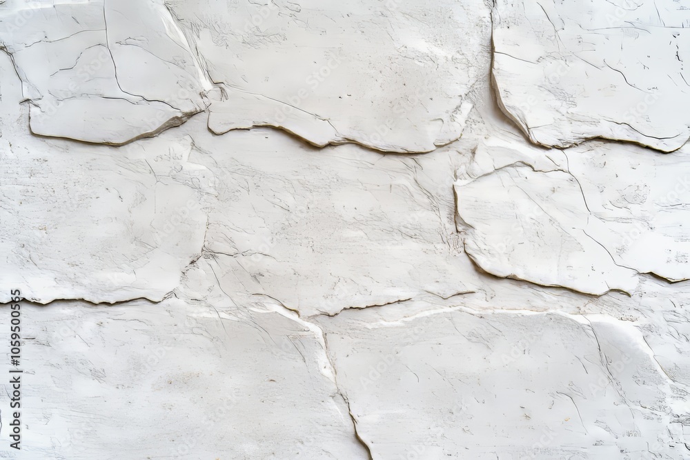 Obraz premium An image of a stone or concrete wall painted in white with paint peeling off. Black and white texture background.