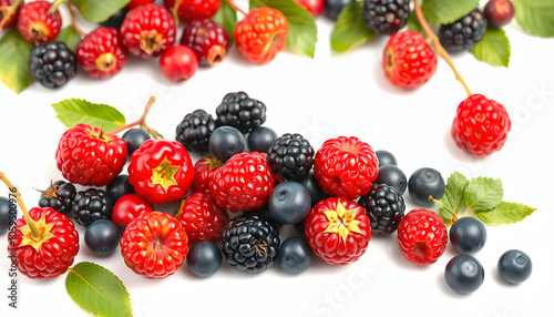 various berries on white background isolated with white shades, png photo