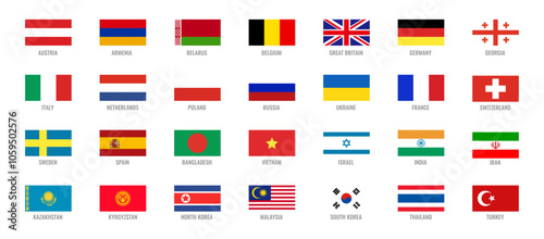 Free Download 28 flags of the world country icons. Austria, Belarus, Belgium, Great Britain, Germany, Italy, Poland, Russia, Ukraine, Sweden, Spain, Israel. Rectangle vector shape. Isolated on a white background.  - GFXLoad