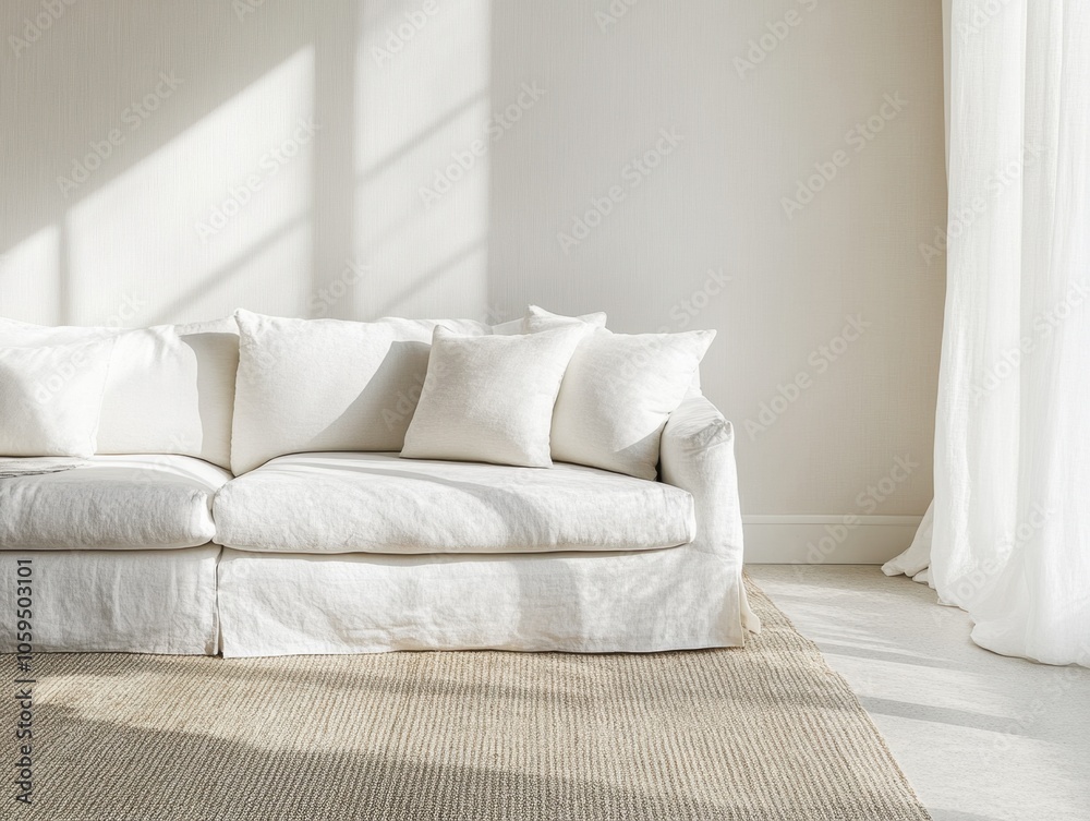 Obraz premium Bright and Cozy Living Room with Modern White Sofa