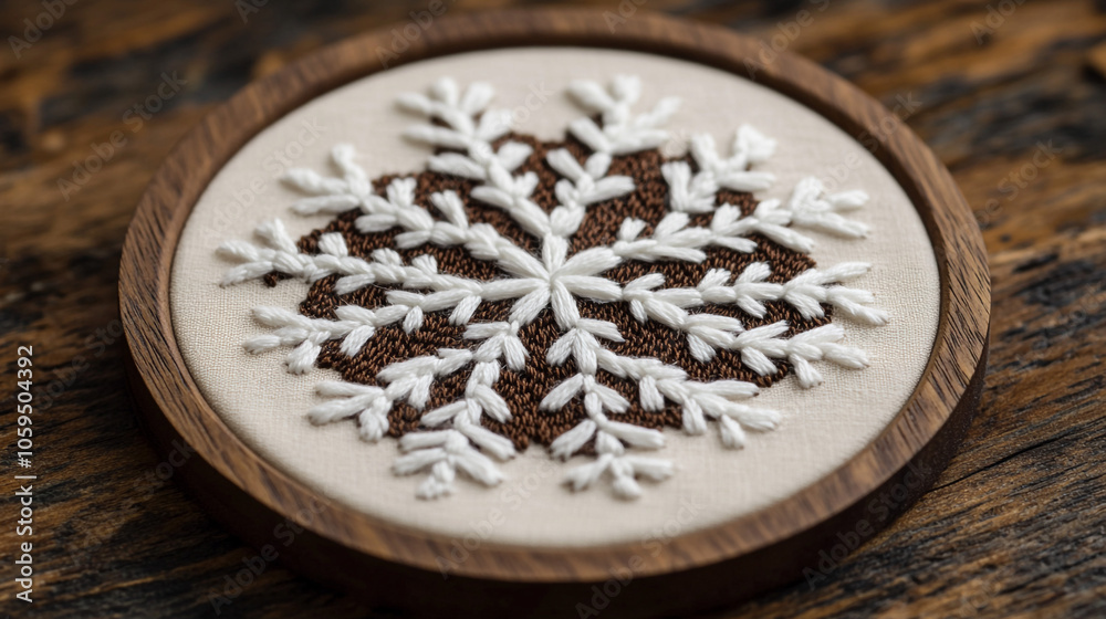 Hand stitched Snowflake Embroidery in Wooden Hoop Winter Crafts Decor Hand stitched Snowflake Embroidery in Wooden Hoop Winter Crafts Decor