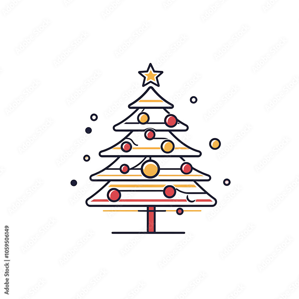 Fototapeta premium A simple Christmas tree with colorful ornaments and a star on top, symbolizing holiday spirit during winter celebrations