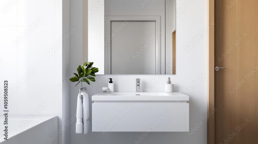 Fototapeta premium Modern mirror with chrome accents, sleek design, luxury bathroom