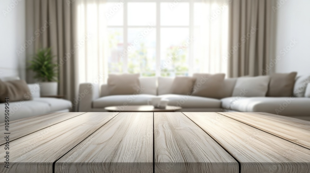 Fototapeta premium Modern living room with natural light and wooden table