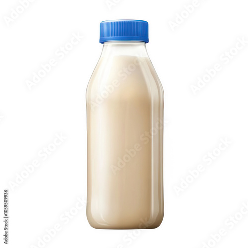 photo of a  baby milk bottle with a blue cap, transparent plastic, style, ideal for parenting themes, transparent background photo