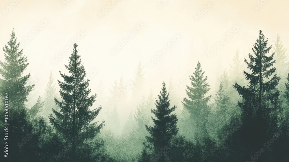 Fototapeta premium Misty forests a serene landscape of evergreens