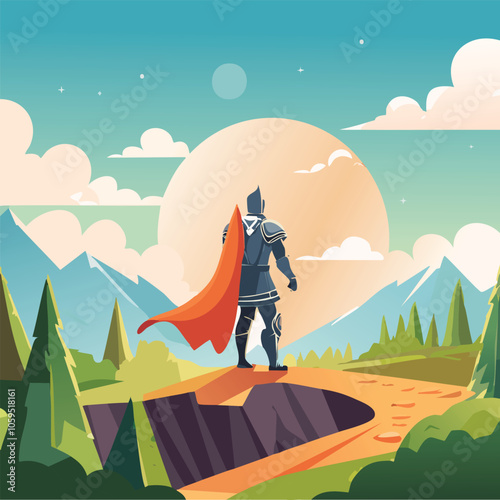 Illustration of the concept of a brave knight on a sunny day