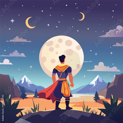 Illustration of the concept of brave knights at night