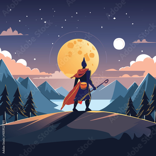 Illustration of the concept of brave knights at night