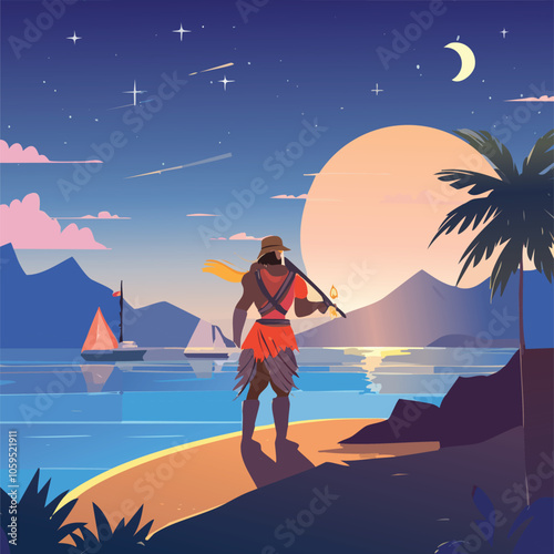 Illustration of the concept of brave knights at night