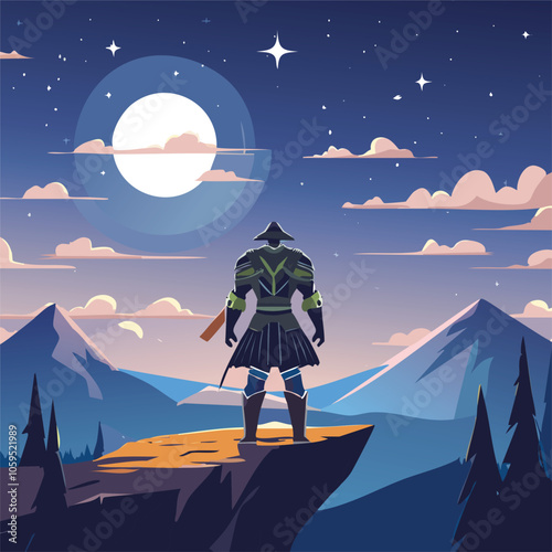 Illustration of the concept of brave knights at night