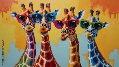 Sunny Safari: Playful Giraffes with Vibrant Glasses photo