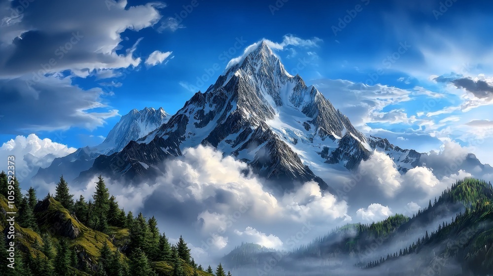 Obraz premium Majestic Mountain Landscape under Clear Blue Sky