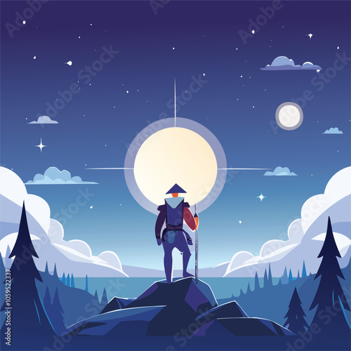 Illustration of the concept of brave knights at night