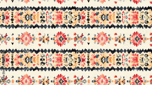 Seamless pattern featuring traditional geometric ethnic style border design in watercolor perfect for textiles and wallpaper vintage aesthetic handmade art