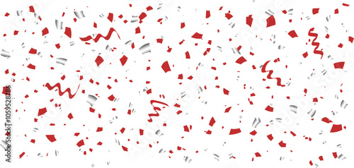 Colorful explosion confetti. red and silver colored confetti and ribbons. Concept for party. celebration. 