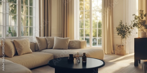 Luxury Living Room - Open Concept with Sofa and Potted Plant
