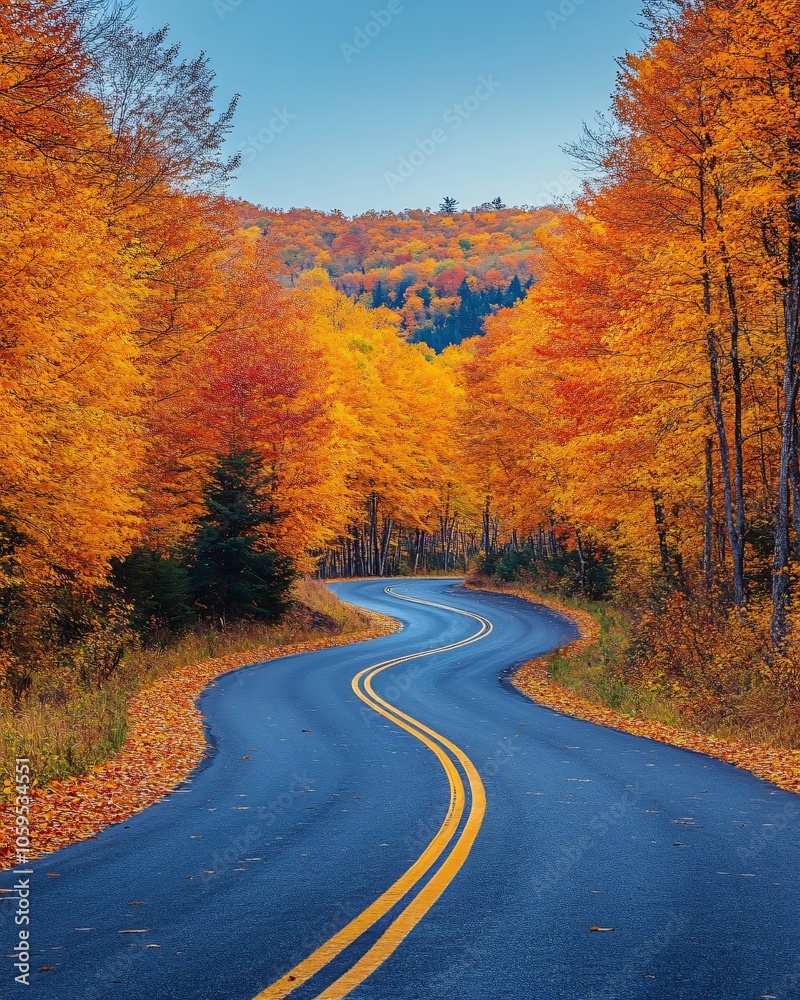 Obraz premium Autumn Road surrounded forest