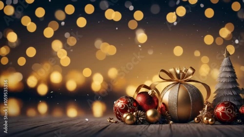 Christmas decoration on the table, Christmas background with decoration balls, Merry Christmas Background Video.